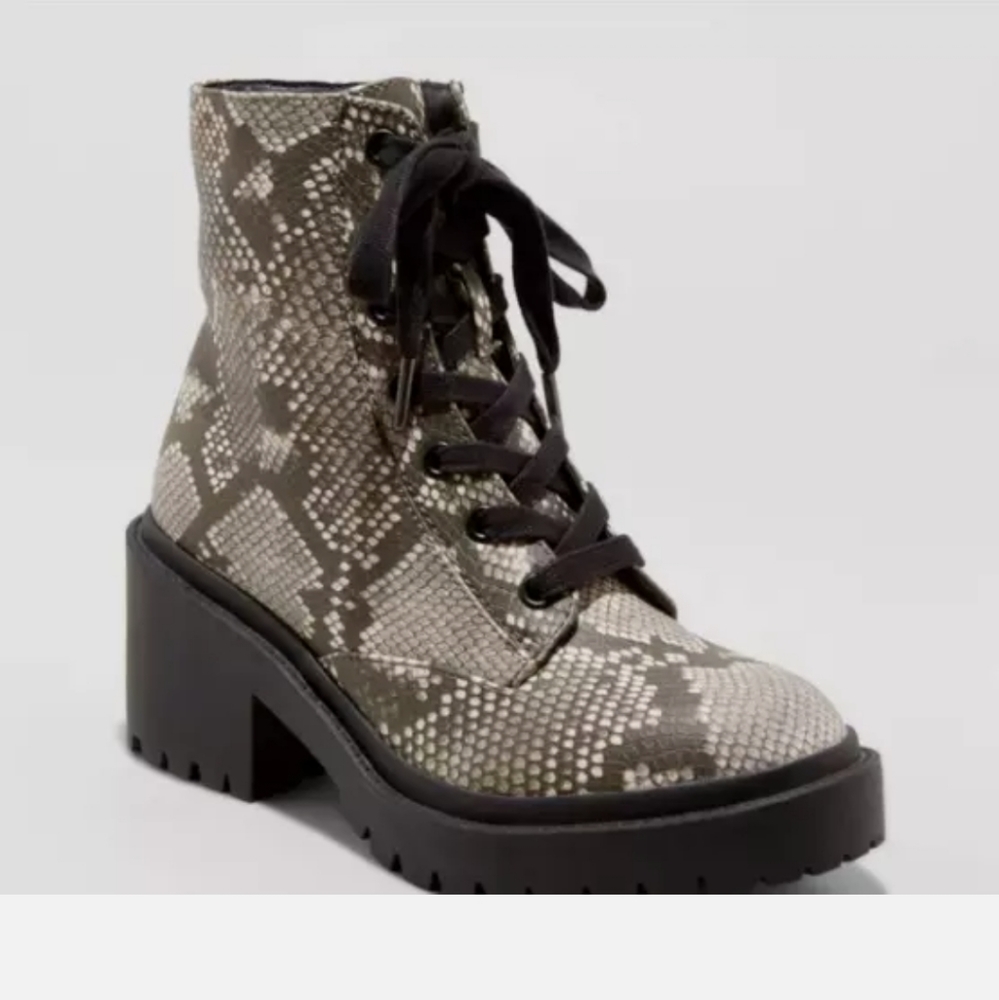 Women's Brie Snake Print Combat boots